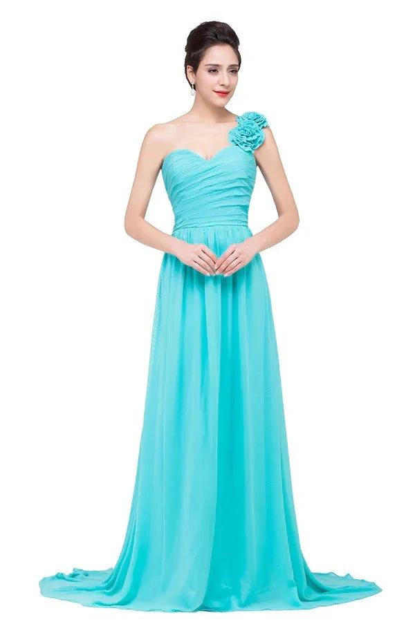 One-shoulder Strapless A-Line Sweep-length Chiffon Bridesmaid Dresses (ZD13085)