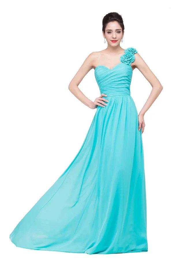 One-shoulder Strapless A-Line Sweep-length Chiffon Bridesmaid Dresses (ZD13085)