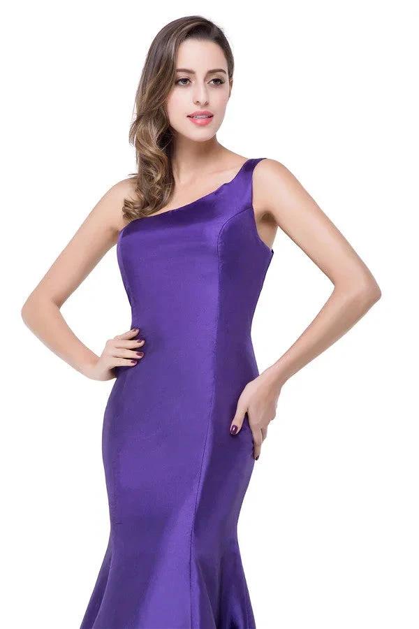 One-shoulder Sweep-length Mermaid Satin Bridesmaid Dresses (ZD13073)
