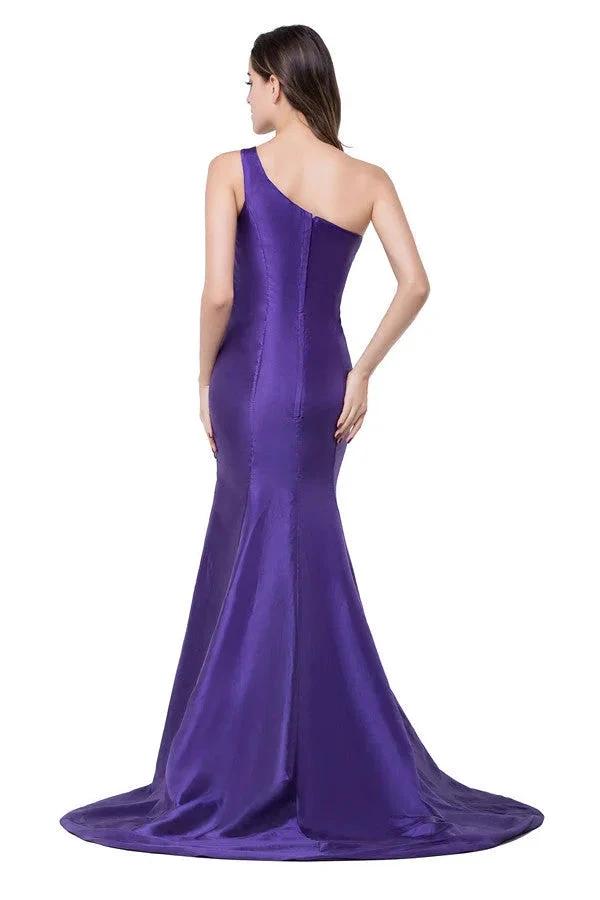 One-shoulder Sweep-length Mermaid Satin Bridesmaid Dresses (ZD13073)