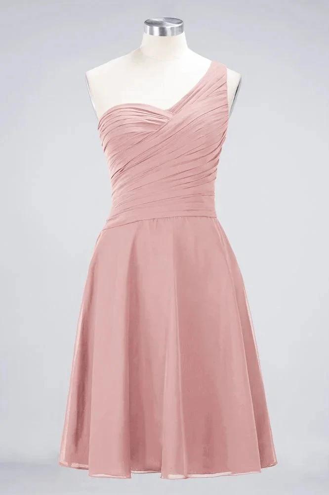 One-Shoulder Sweetheart Knee-Length Bridesmaid Dress Ruffles aline Party Dress by misshow.com