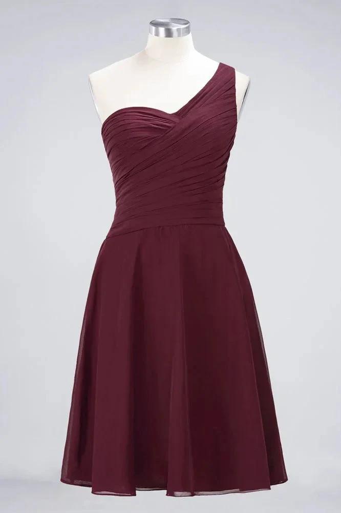 One-Shoulder Sweetheart Knee-Length Bridesmaid Dress Ruffles aline Party Dress by misshow.com