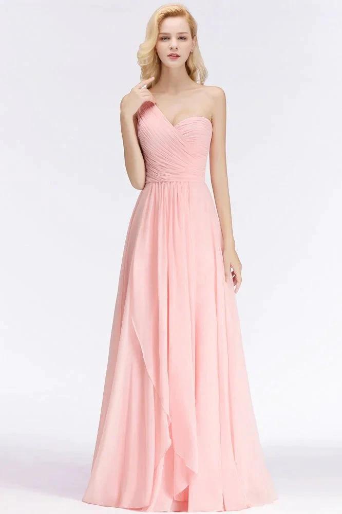 One-shoulder Sweetheart Ruffles Chiffon Bridesmaid Dress Aline Evening Dress (ZD13047)