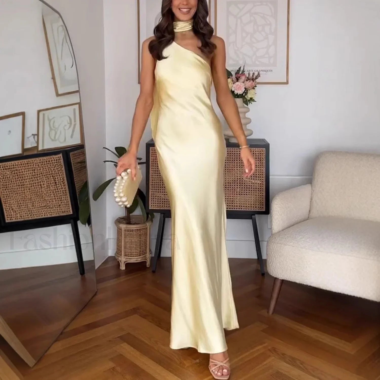 One Shoulder Tie Elegant Dress for Comfort Fit Design Boutique Fashion Style