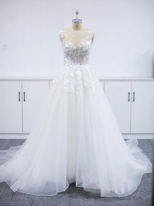 Open Back Appliques Wedding Dress Tulle Bridal Gowns (ZD17514)
