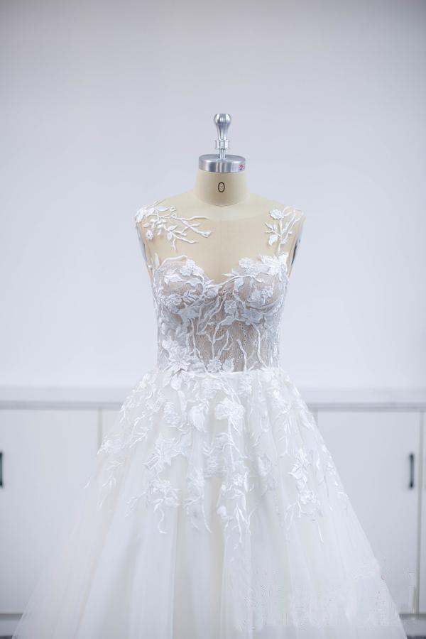 Open Back Appliques Wedding Dress Tulle Bridal Gowns (ZD17514)
