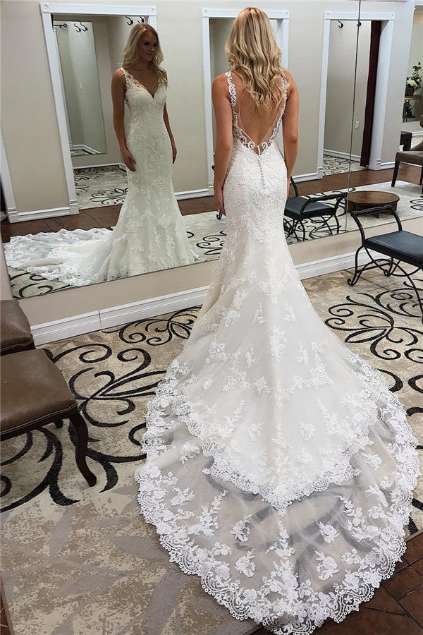 Open Back Mermaid Lace Wedding Dress Sleeveless (ZD17528)