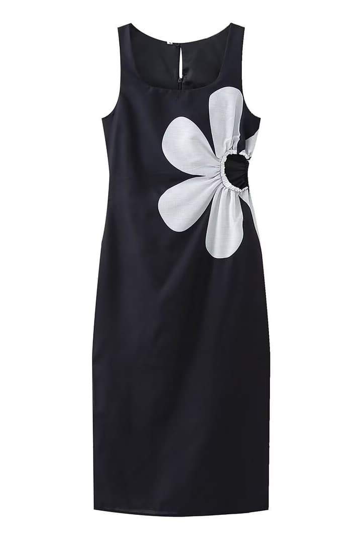 Vania Elevated Flower Cut Out Midi Dress Chic Silhouette Collection