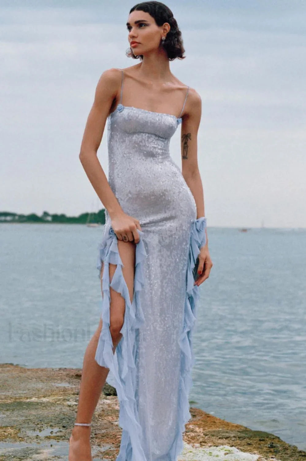 Othniel Sequin Stylish Embellished Ruffle Dress