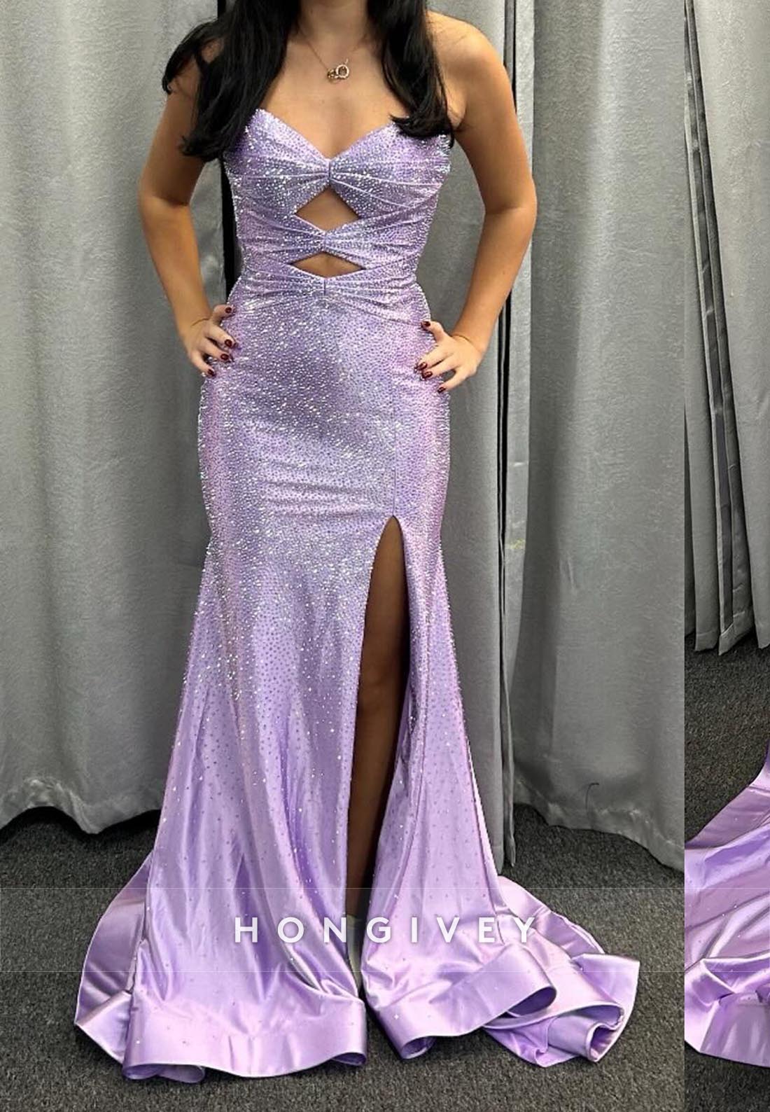 Sweetheart Ruched Mermaid sparkle Prom Dresses with Train