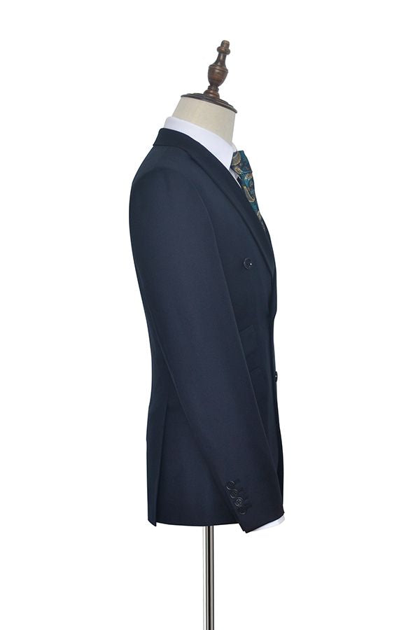 Peak Lapel Double Breasted Business Mens Suits for Formal Three Piece Dark Navy Suits for Men