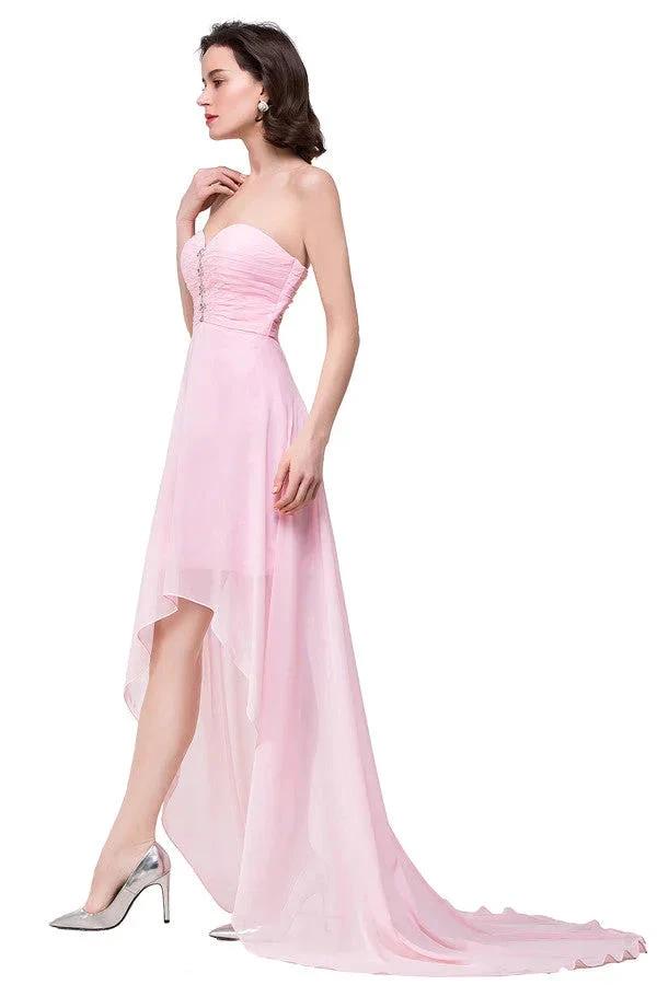 Pink A-line Hi-Lo Sweetheart Ruffle Chiffon Bridesmaid Dresses (ZD13083)