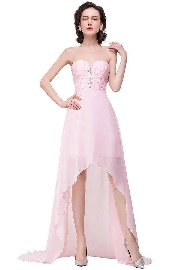 Pink A-line Hi-Lo Sweetheart Ruffle Chiffon Bridesmaid Dresses (ZD13083)