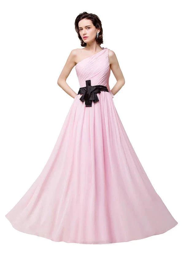 Pink A-line One-shoulder Ruffle Chiffon Bridesmaid Dresses (ZD13132)