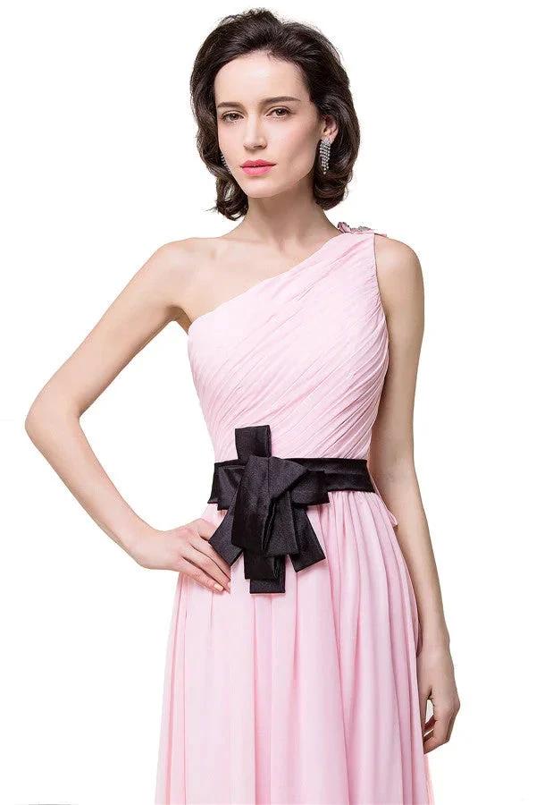 Pink A-line One-shoulder Ruffle Chiffon Bridesmaid Dresses (ZD13132)
