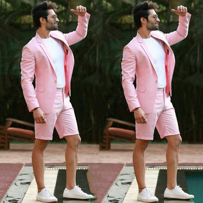 Pink Notched Lapel Slim-Fit One Button Men Suits