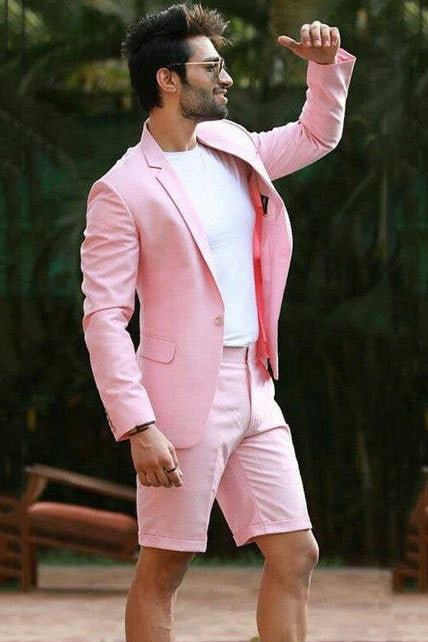 Pink Notched Lapel Slim-Fit One Button Men Suits