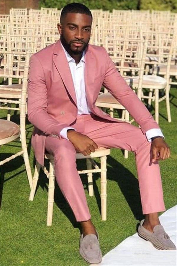 Pink Notched Lapel Two Pieces Slim-Fit Men's Suit for Prom
