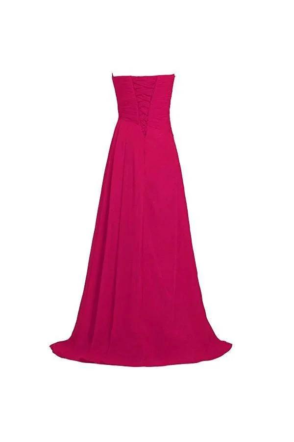 Pink Strapless Long Bridesmaid Dresses Chiffon Wedding Prom Gown (ZD13187)