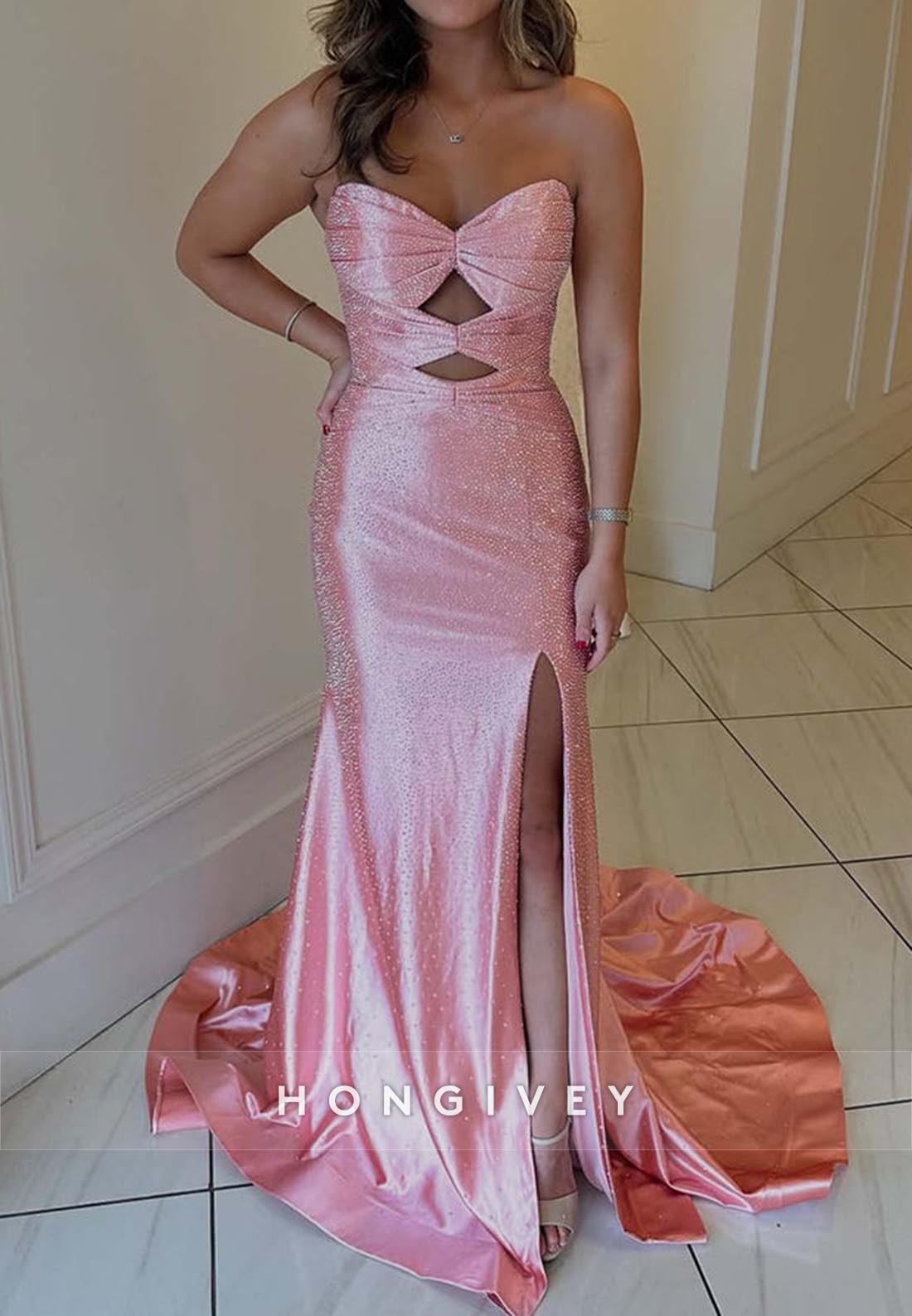 Sweetheart Ruched Mermaid sparkle Prom Dresses with Train