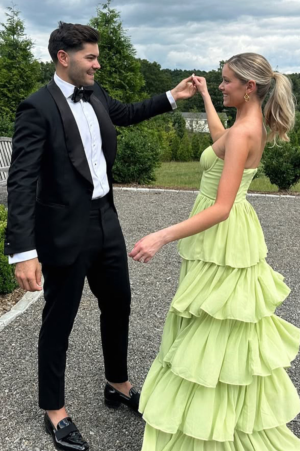 Princess A Line Sweetheart Green Long Party Dress with Ruffles