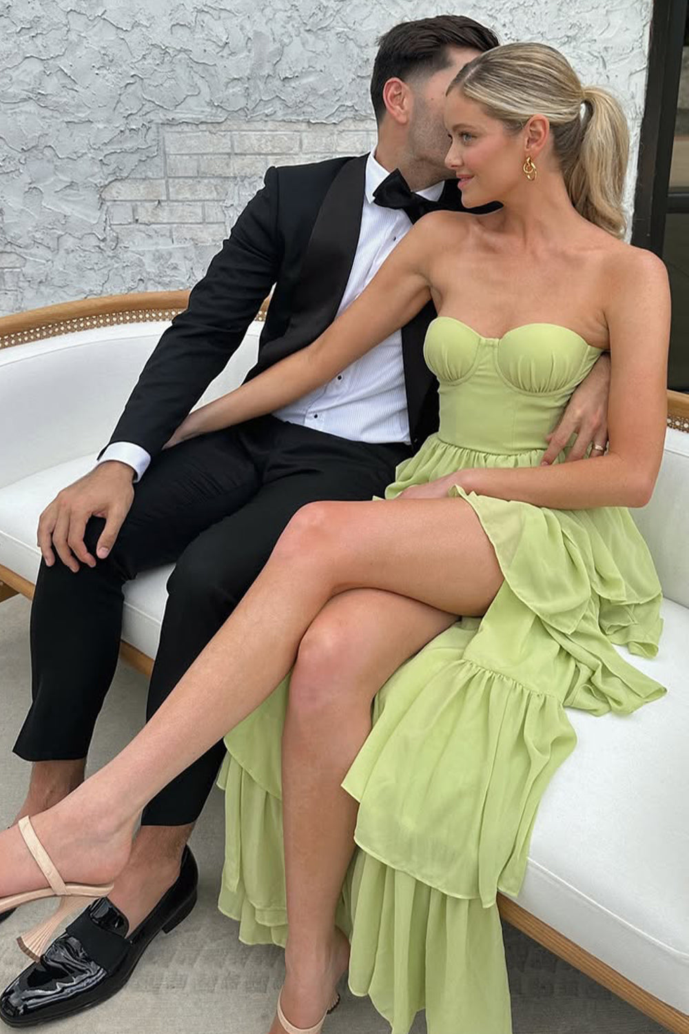 Princess A Line Sweetheart Green Long Party Dress with Ruffles