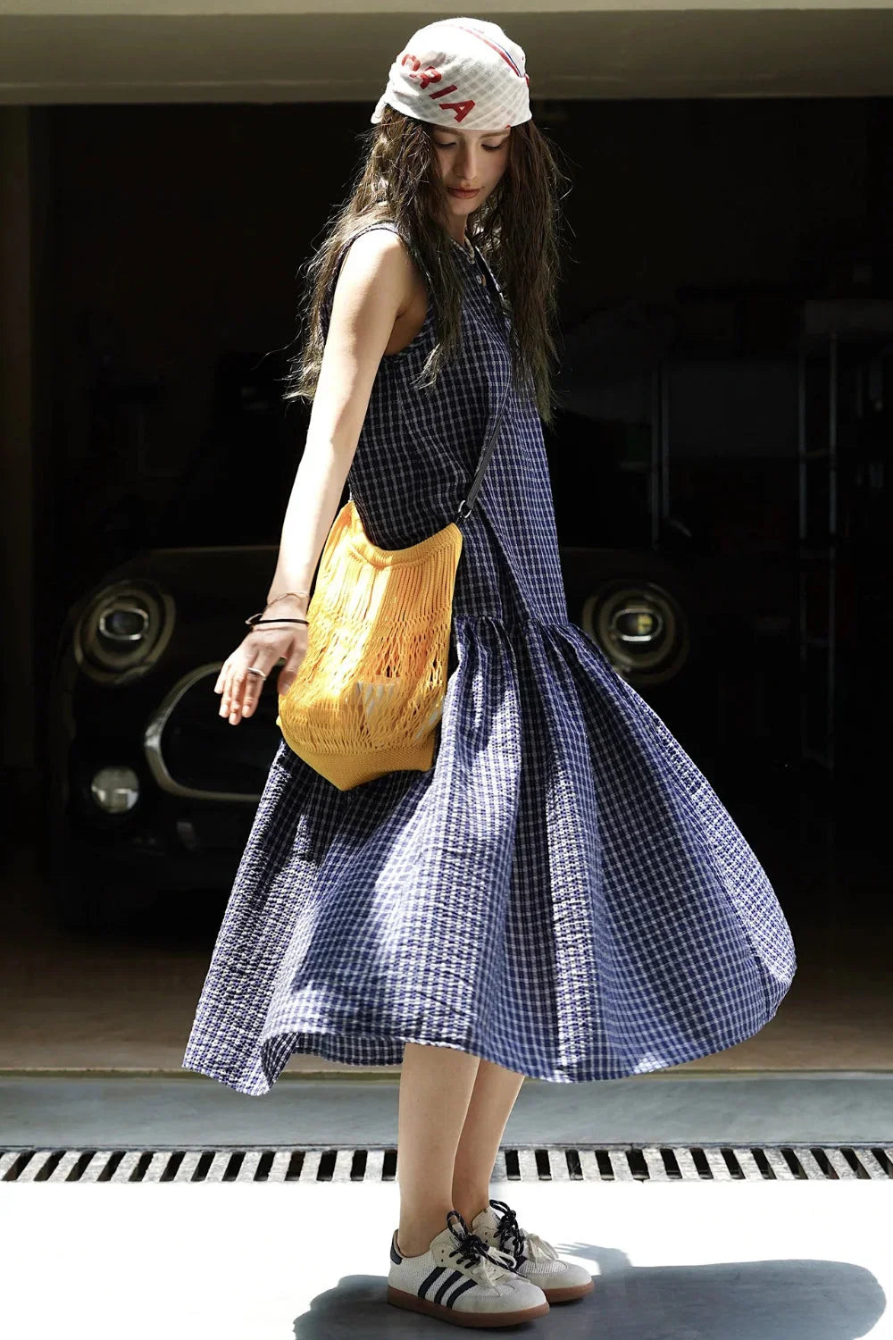 Plaid Sleeveless Loose Minimalist Dress for Streetwear Style