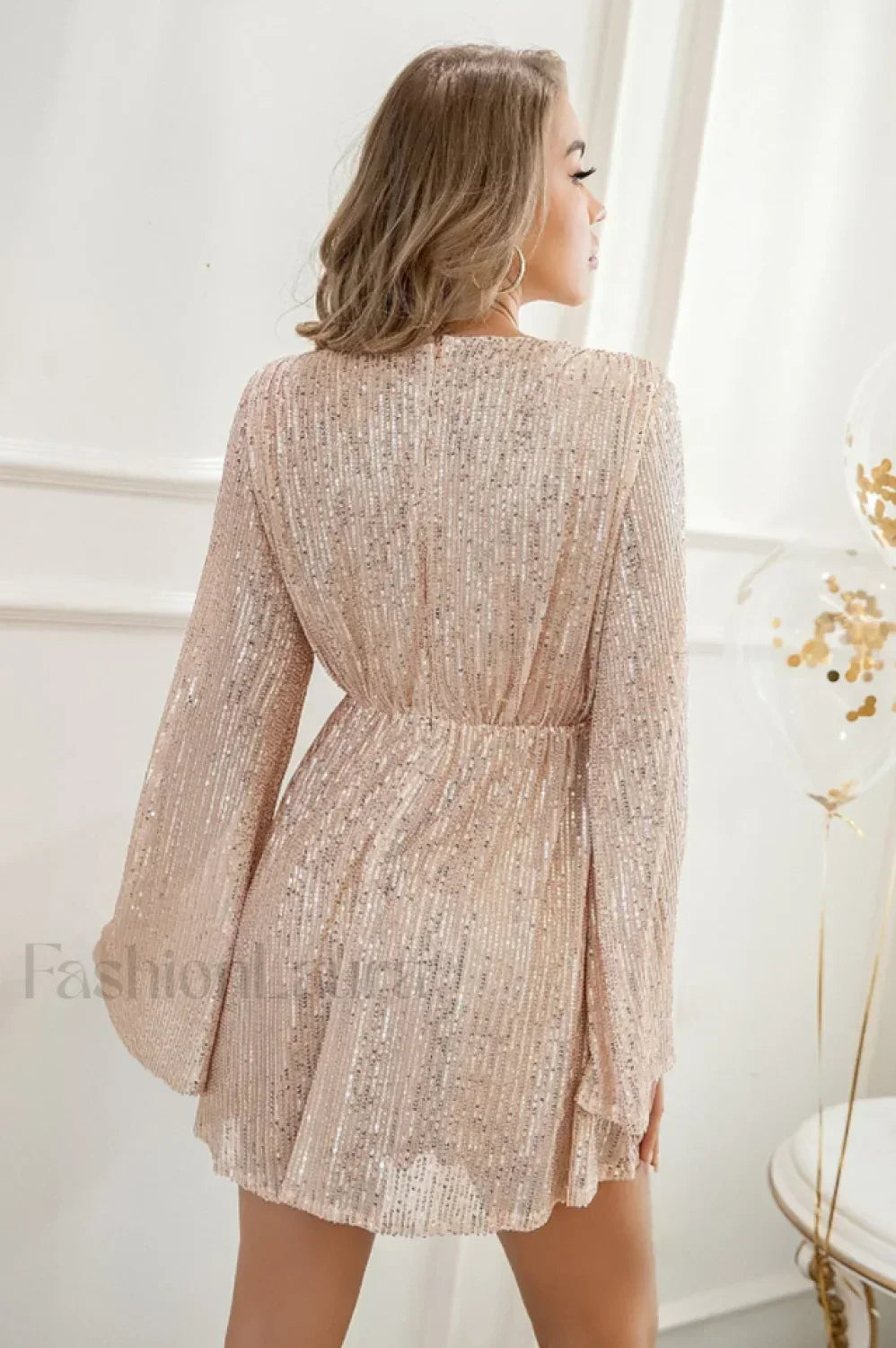 Plunging Neck Stylish Sequin Dress