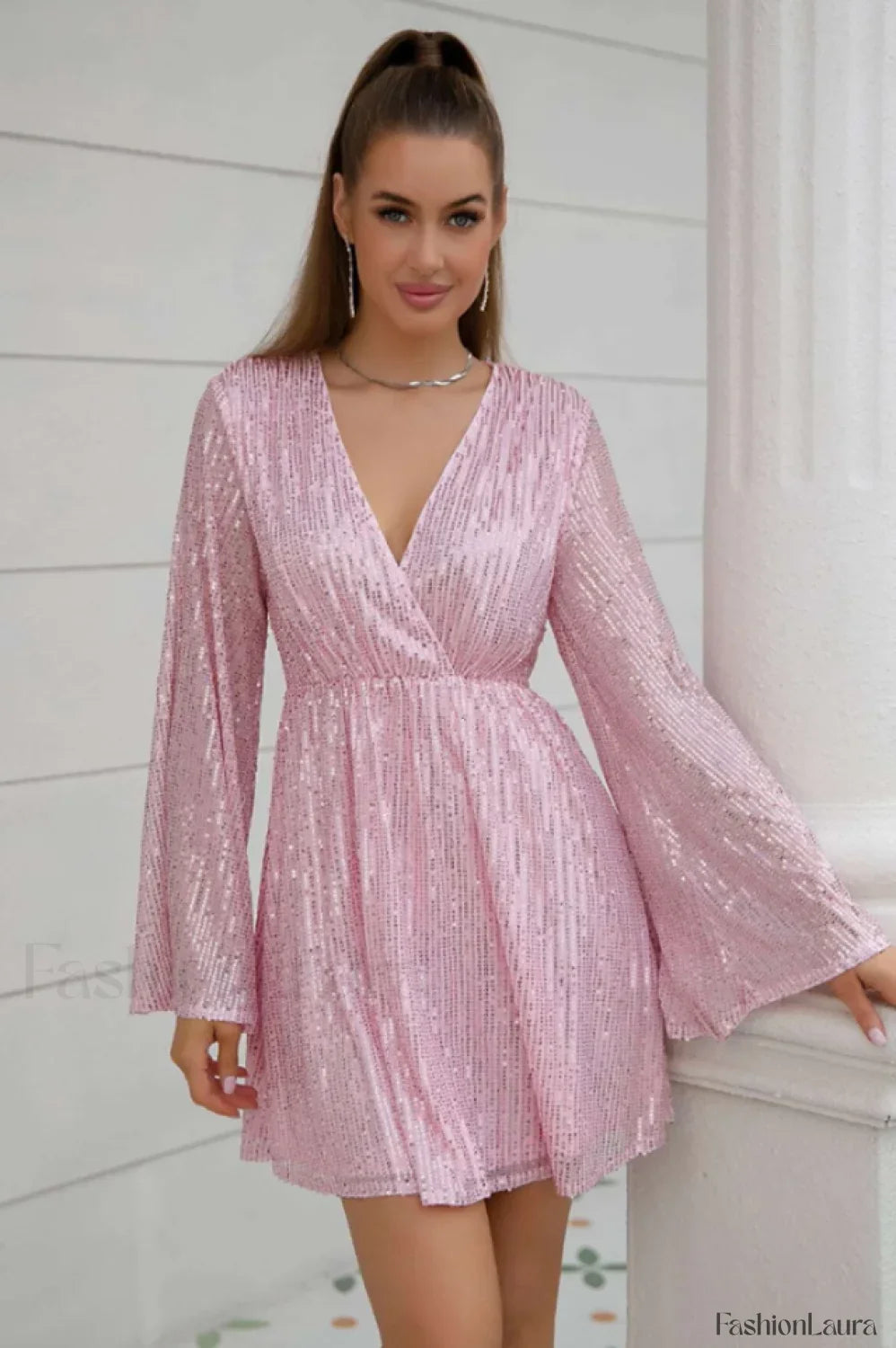 Plunging Neck Stylish Sequin Dress
