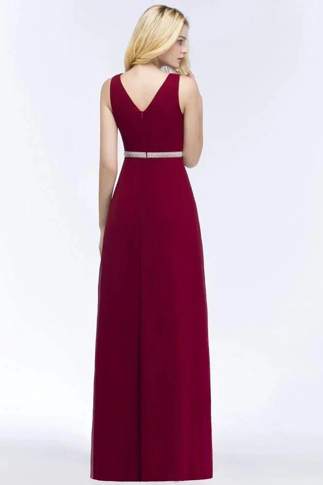 Plus Size A-line V-neck Long Sleeveless Ruffled Chiffon Bridesmaid Dresses with Beading Sash (ZD13062)