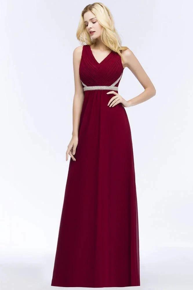 Plus Size A-line V-neck Long Sleeveless Ruffled Chiffon Bridesmaid Dresses with Beading Sash (ZD13062)