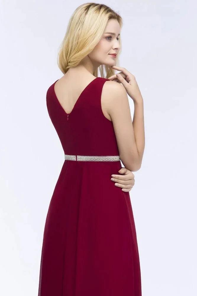 Plus Size A-line V-neck Long Sleeveless Ruffled Chiffon Bridesmaid Dresses with Beading Sash (ZD13062)