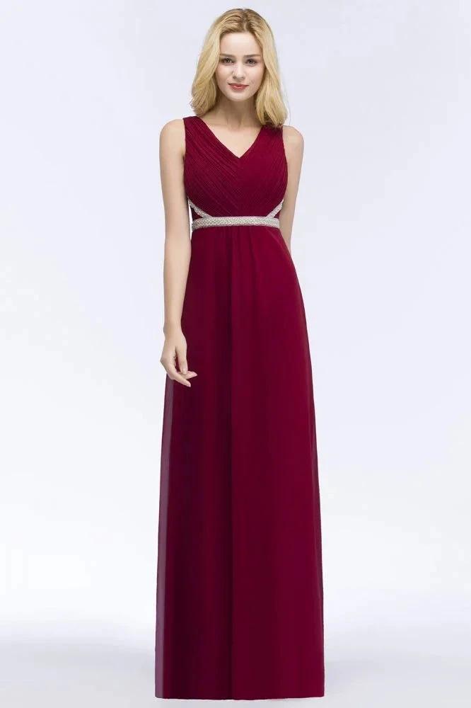 Plus Size A-line V-neck Long Sleeveless Ruffled Chiffon Bridesmaid Dresses with Beading Sash by misshow.com