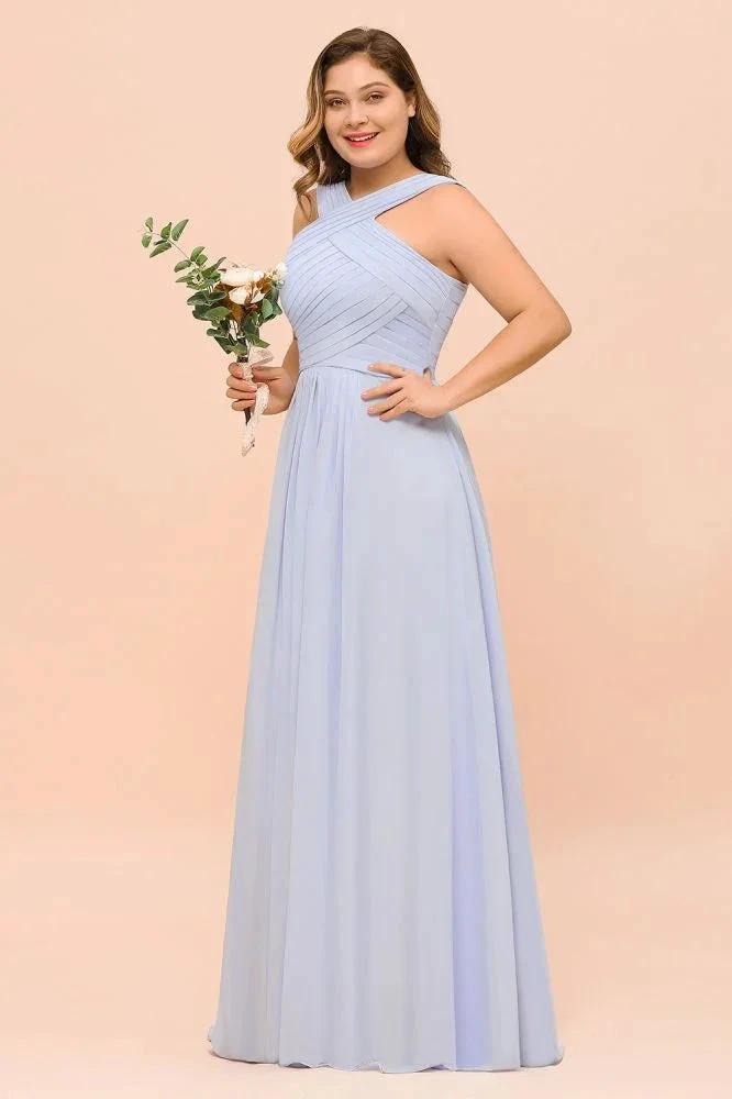 Plus Size Lavender Bridesmaid Dress Halter Floor Length Wedding Guest Dress (ZD12988)
