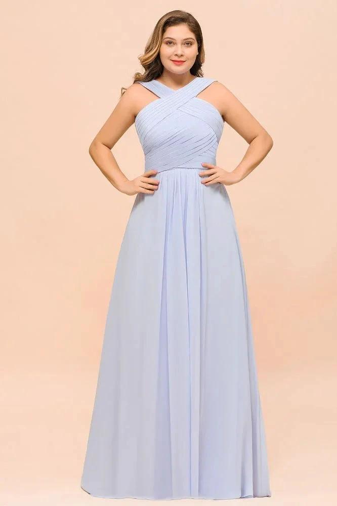 Plus Size Lavender Bridesmaid Dress Halter Floor Length Wedding Guest Dress (ZD12988)