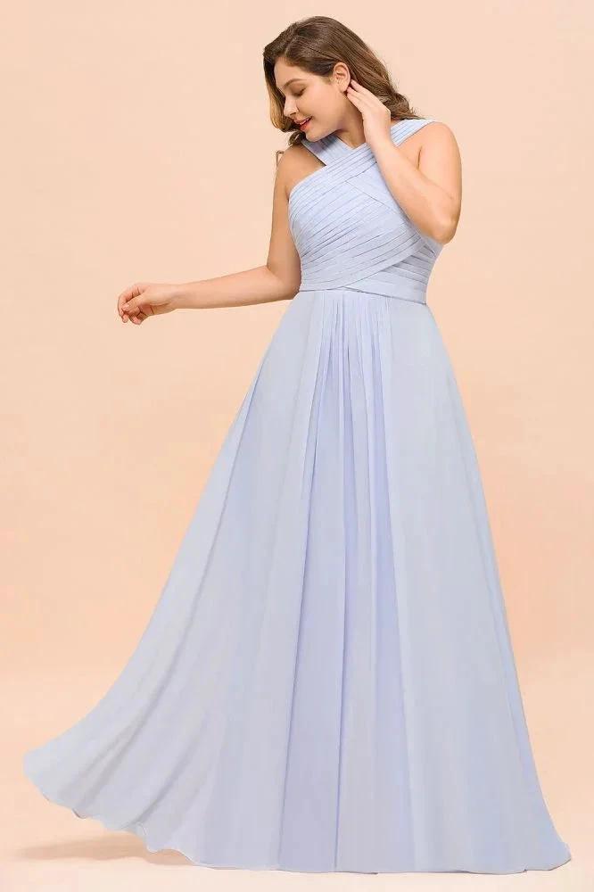 Plus Size Lavender Bridesmaid Dress Halter Floor Length Wedding Guest Dress (ZD12988)