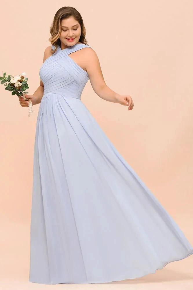 Plus Size Lavender Bridesmaid Dress Halter Floor Length Wedding Guest Dress (ZD12988) - View 6 | VelvetHem