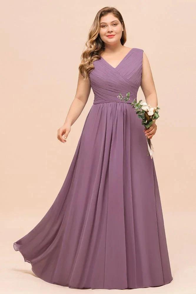 Plus Size Purple Bridesmaid Dress Maxi Chiffon Wedding Guest Dress (ZD13011)