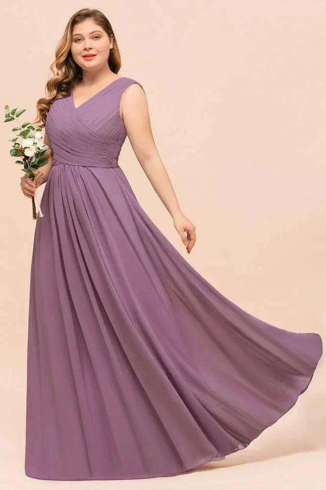 Plus Size Purple Bridesmaid Dress Maxi Chiffon Wedding Guest Dress (ZD13011)