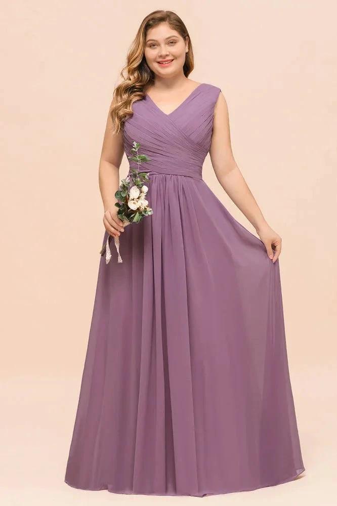 Plus Size Purple Bridesmaid Dress Maxi Chiffon Wedding Guest Dress (ZD13011) - VelvetHem