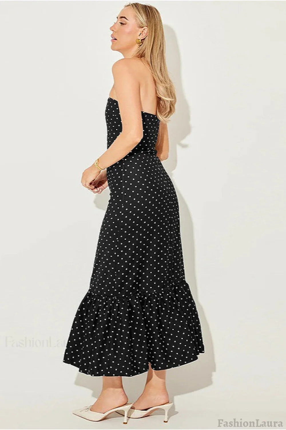 Polka Dot Off Dress with Relaxed Fit and Layered Outfit Styling