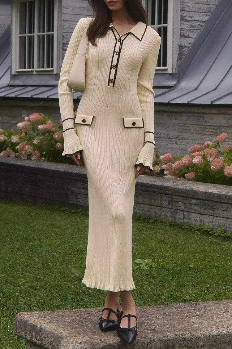 Rosedress Preppy Chic Contrast Collar Midi Sweater Dress - Fashionpara