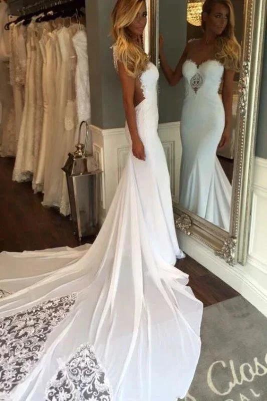 Pretty Sheath Sleeveless Long Beach with Lace Elegant Wedding Dresses (ZD14727) - View 3 | VelvetHem