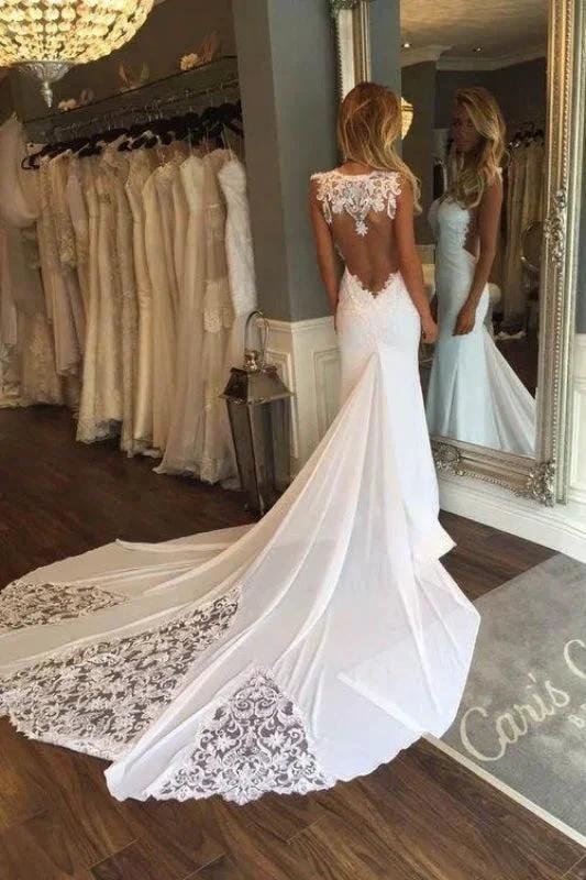 Pretty Sheath Sleeveless Long Beach with Lace Elegant Wedding Dresses (ZD14727) - VelvetHem