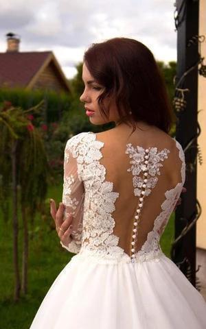 Princess A-Line V-Neck Tulle Ivory Long Sleeves Wedding Dresses (ZD16051)