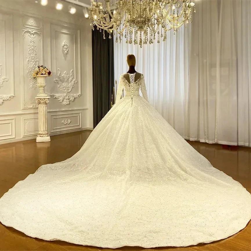 Princess Elegant A-line Long Sleeves Lace Wedding Dress With Train (ZD14535)