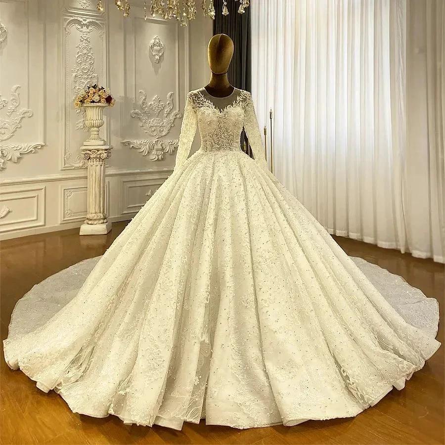 Princess Elegant A-line Long Sleeves Lace Wedding Dress With Train (ZD14535) - View 5 | VelvetHem