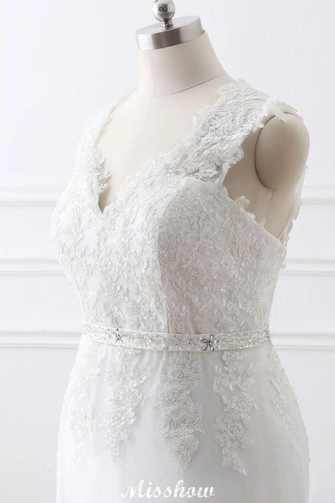 Princess Lace V-neck Tulle Elegant Wedding Dress (ZD13946)