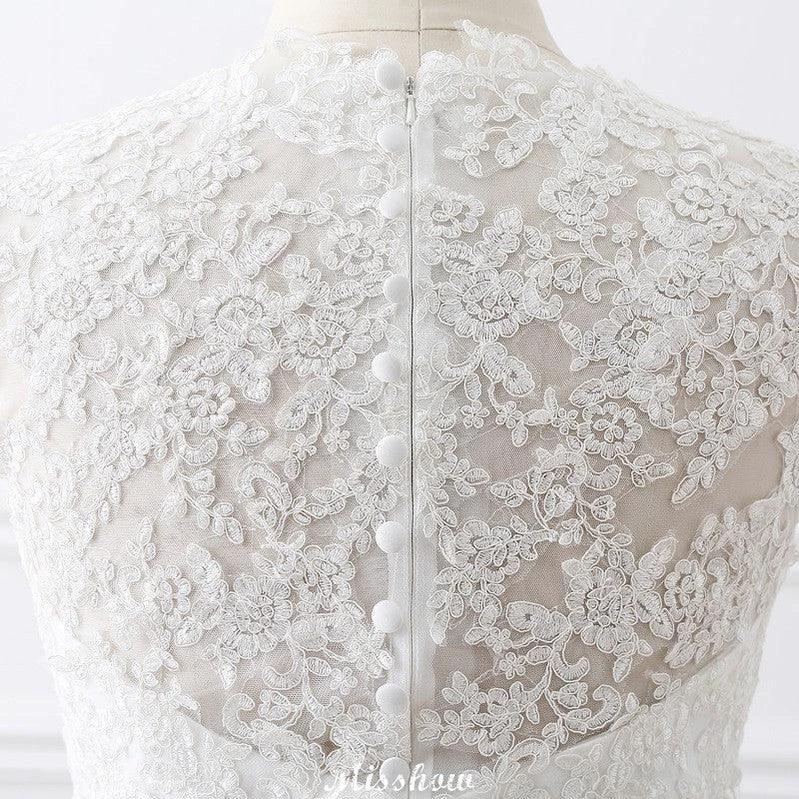 Princess Lace V-neck Tulle Elegant Wedding Dress (ZD13946)