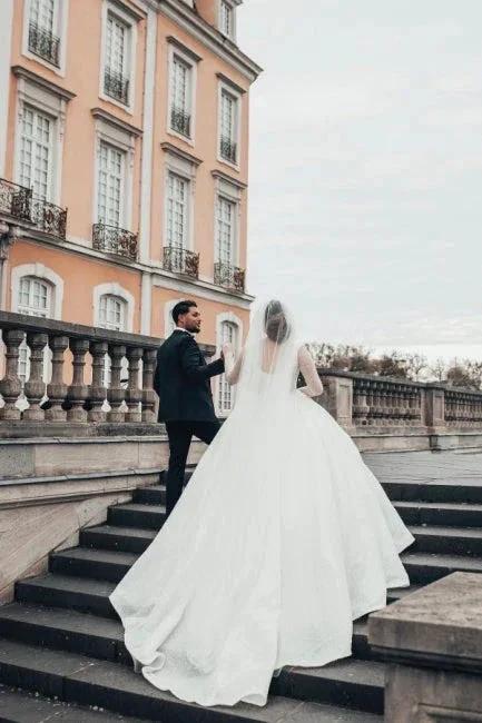 Princess Long White A-line Wedding Dresses With Long Sleeves (ZD14908)